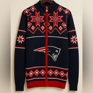 NFL Team Apparel New England Patriots Zip Up‎ Ugly Christmas Sweater L Crewneck